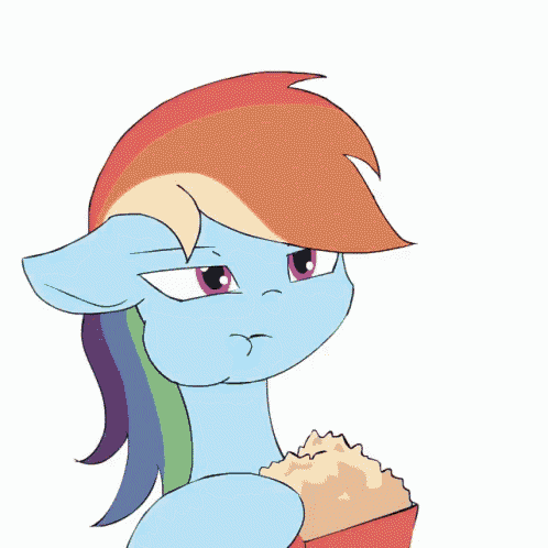 rainbow dash from my little pony is eating popcorn from a red box