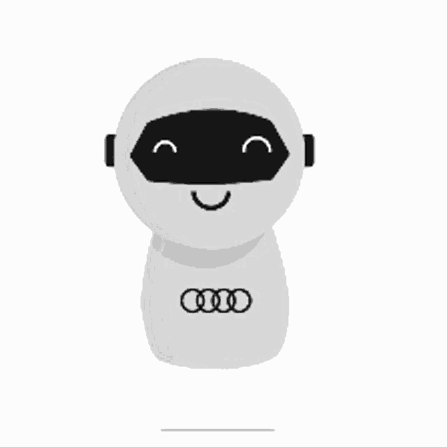 a cartoon illustration of a white robot with a black mask and a smiling face .
