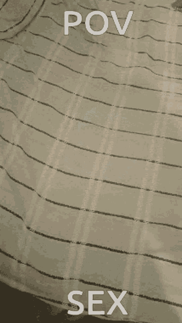 a stuffed doll is sitting on a bed with the words pov sex written above it