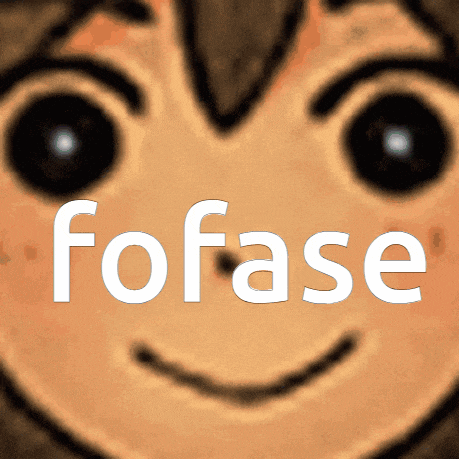 a close up of a person 's face with the word ' fofase ' above it