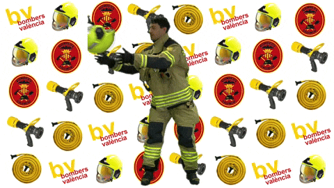 a fireman is surrounded by bombers valencia emblems