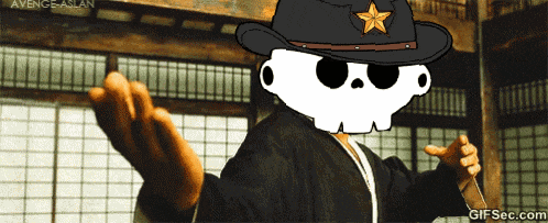 a cartoon skeleton wearing a cowboy hat with a star on it