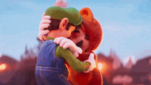 mario and luigi are hugging each other in a video game scene .