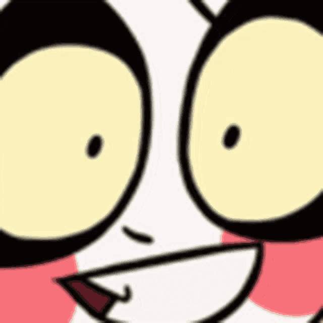 a close up of a cartoon character 's face with big eyes and a big smile .