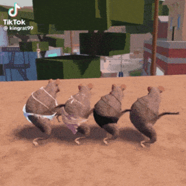 three mice wearing underwear are dancing together in a video game