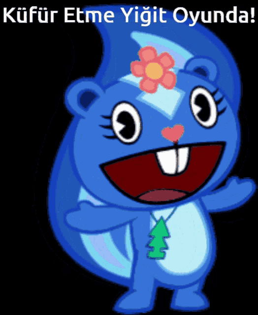 a cartoon squirrel with a flower on its head and the words " küfür etme yiğit oyunda " above it