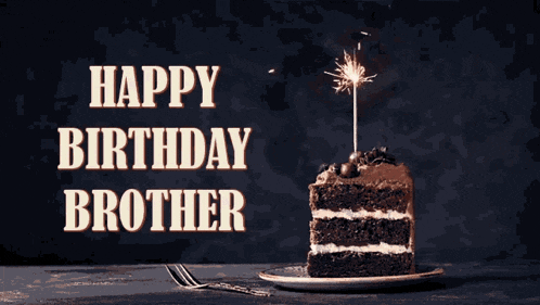 a birthday card for a brother with a slice of cake with a sparkler on it