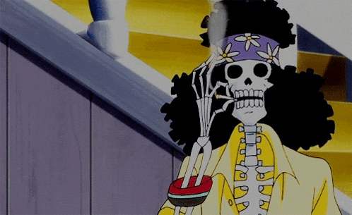 a cartoon skeleton with curly hair is smoking a cigarette and holding a cup .