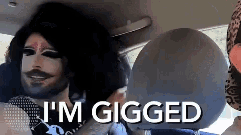 a man in a car with a mask on his face and the words " i 'm gigged " below him