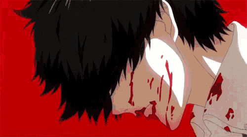 a man with blood coming out of his nose is shown
