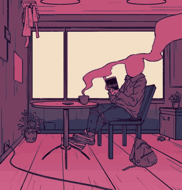 a drawing of a person reading a book called ruin