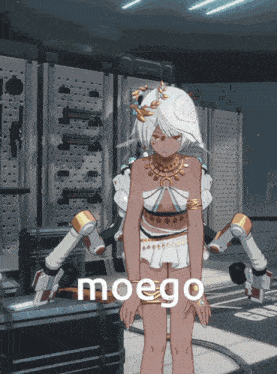 a girl in a bikini is standing in a room with gray raven written on the wall behind her