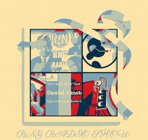 a poster for the rng radio show with a man smoking a cigarette