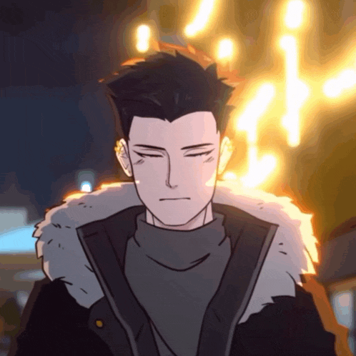 a cartoon of a man with his eyes closed and a fur collar