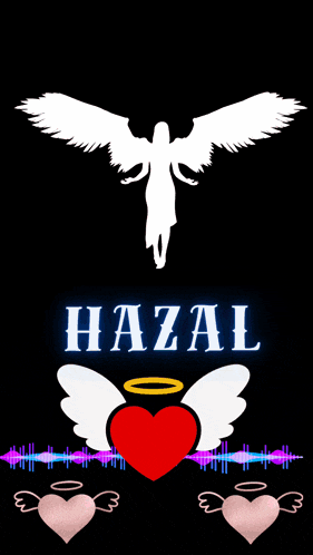 a black background with hearts and the name hazal on it