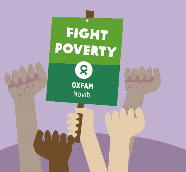 a group of people holding up a sign that says " fight poverty "