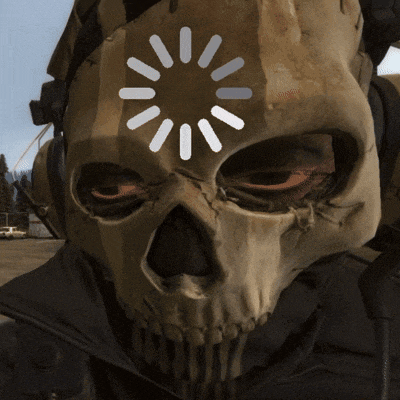 a close up of a skull with a loading circle on it