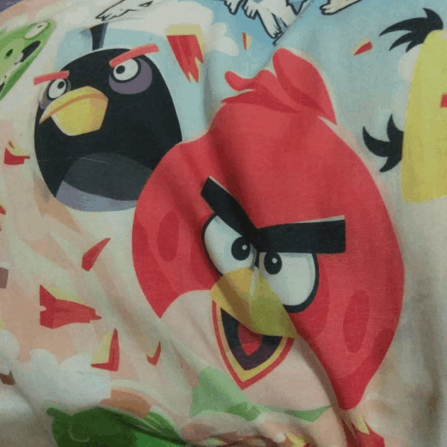 a close up of an angry birds blanket