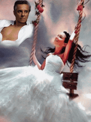 a man and a woman are on a swing