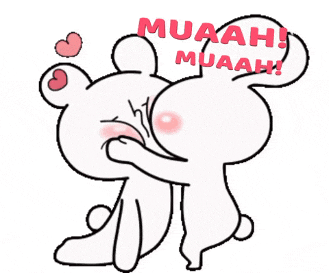 a cartoon of a bear and a rabbit hugging with the words muaah on top