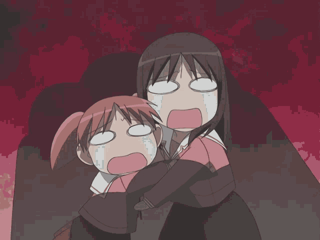 a cartoon of a girl holding another girl with a surprised look on her face