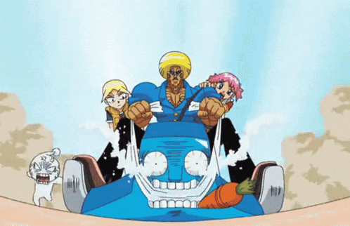 a cartoon of a man driving a car with a carrot on the face