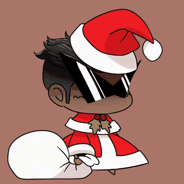 a cartoon character with a santa hat and sunglasses
