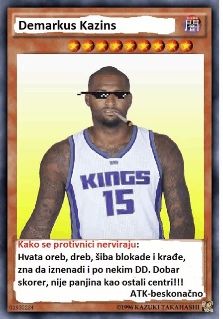 a card with a man in a kings 15 jersey