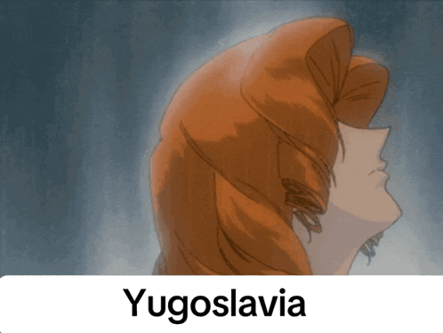 a drawing of a woman with red hair and the name yugoslavia below it