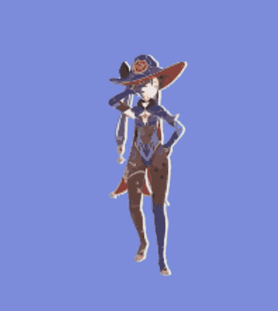 a pixel art drawing of a girl with blue hair dancing