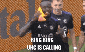bmo ring ring uhc is calling is written on a soccer player 's jersey