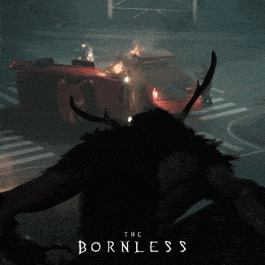 a poster for a video game called the bornless shows a red truck on fire