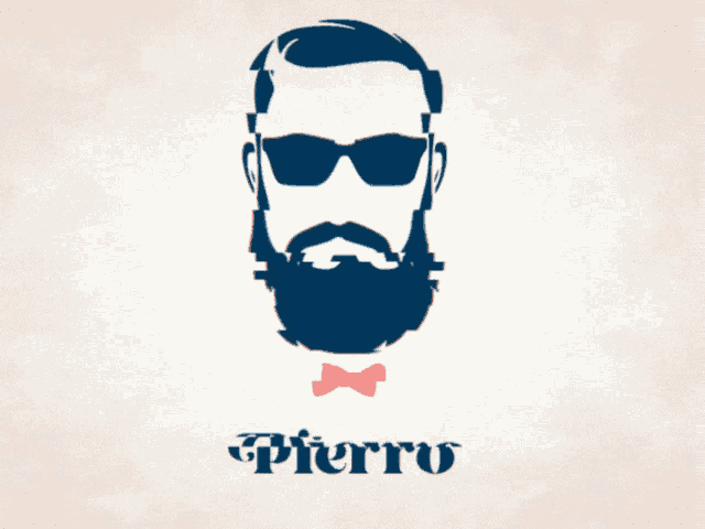 a man with a beard wearing sunglasses and a bow tie has the name pierre on the bottom