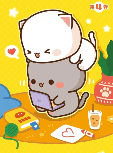 a cartoon drawing of a cat using a laptop with the number 4 in the corner