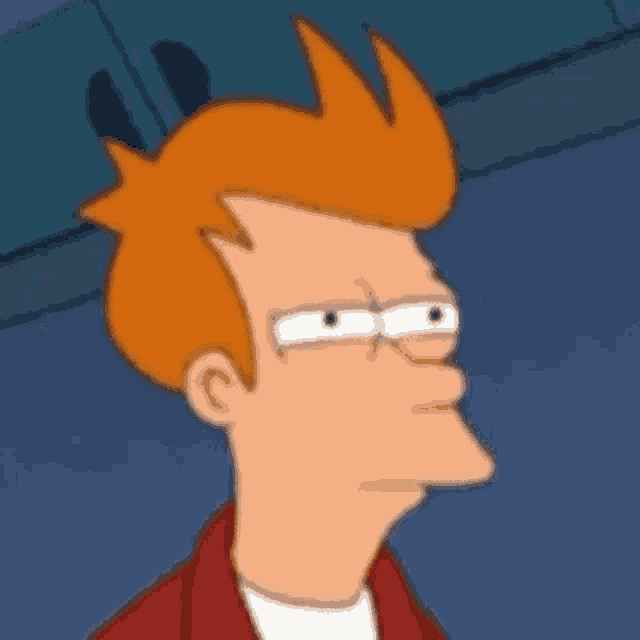 a close up of a cartoon character 's face with glasses and red hair .