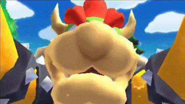 a close up of a cartoon character 's face with a red flower on his head .
