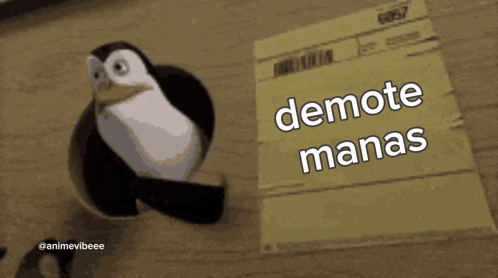 a penguin is standing next to a piece of paper that says devote manas