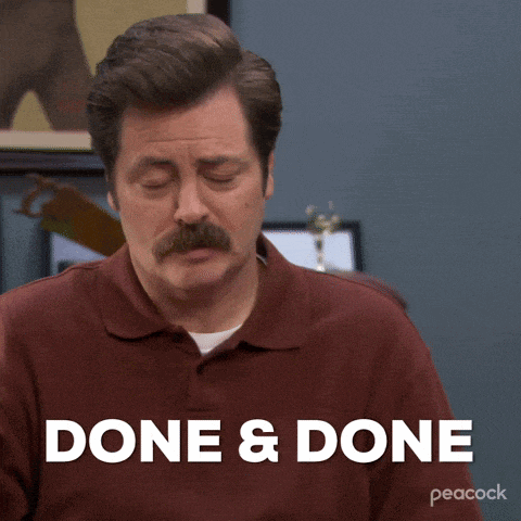 a man with a mustache is shown with the words done & done behind him