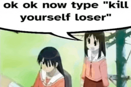 two anime girls are standing next to each other and one of them is talking to the other .