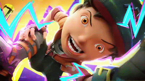 a close up of a cartoon character 's face with a purple background .