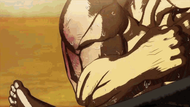 a cartoon drawing of a man 's torso with sweat on it