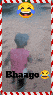 a picture of a child walking on a beach with the words bhaago written on the bottom