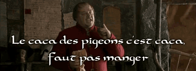 a man giving a thumbs up with the words le caca des pigeons cest caca faut pas manger