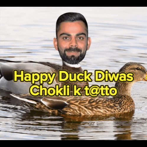 a picture of a duck with a man 's head on it and the words happy duck diwas chokli k @tto
