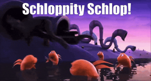 a cartoon scene with the words schloppity schlop below it