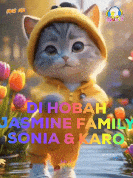 a cartoon cat wearing a yellow hoodie is standing in the water