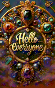 a jeweled circle with the words hello everyone written on it