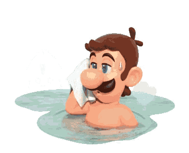 a cartoon character named mario is taking a bath with a squid