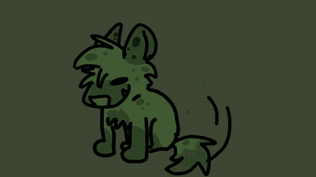 a cartoon drawing of a green dog with a hat on