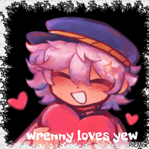a drawing of a girl holding a heart with the words " wrenny loves yaw "